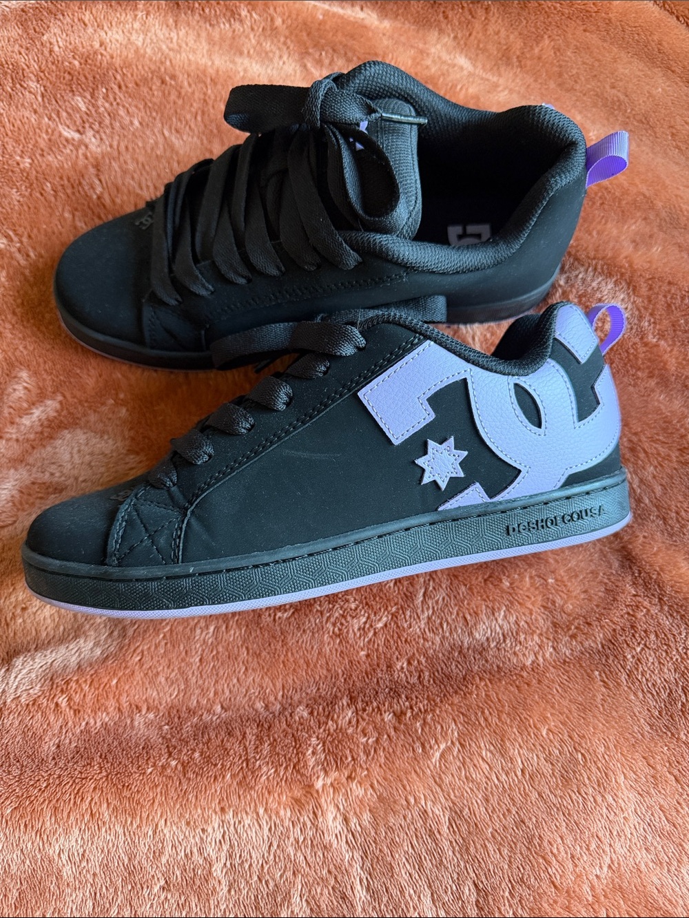 DC women’s Black and Lavender Low-Top Skate Sneakers